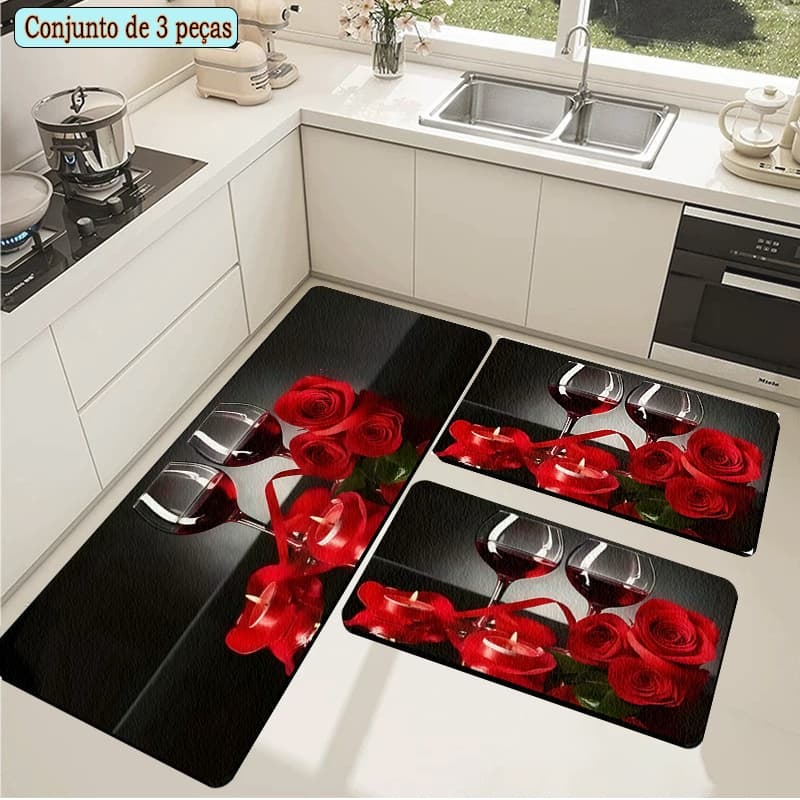 Kit 3 Tapetes de Cozinha - Super Absorvente, Secagem Rápida e Antiderrapante, Elimine a Umidade e Sujeira com Facilidade