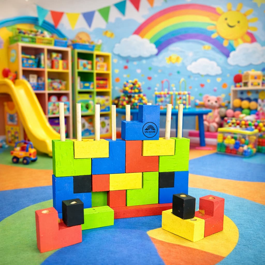 Tetris Empilhável de Madeira, Brinquedo Educativo Pedagógico de Montar, Blocos de encaixe