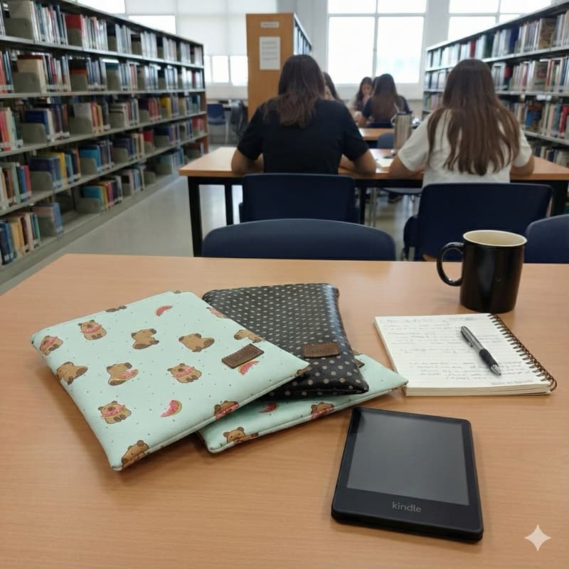 Necessaire porta Kindle BÁSICO com zíper, acolchoada, em sintetico, organizador de bolsa