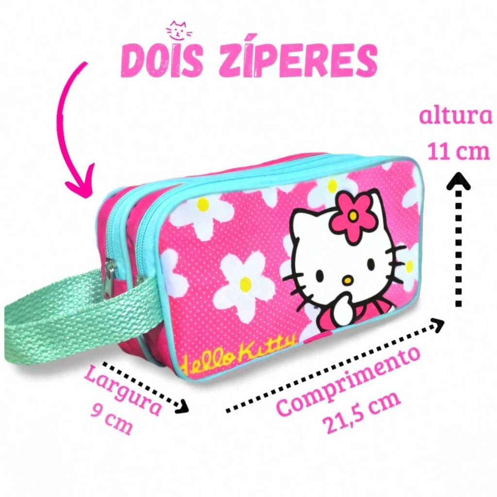 Estojo Escolar Infantil Hello Kitty Dois Compartimentos e Alça