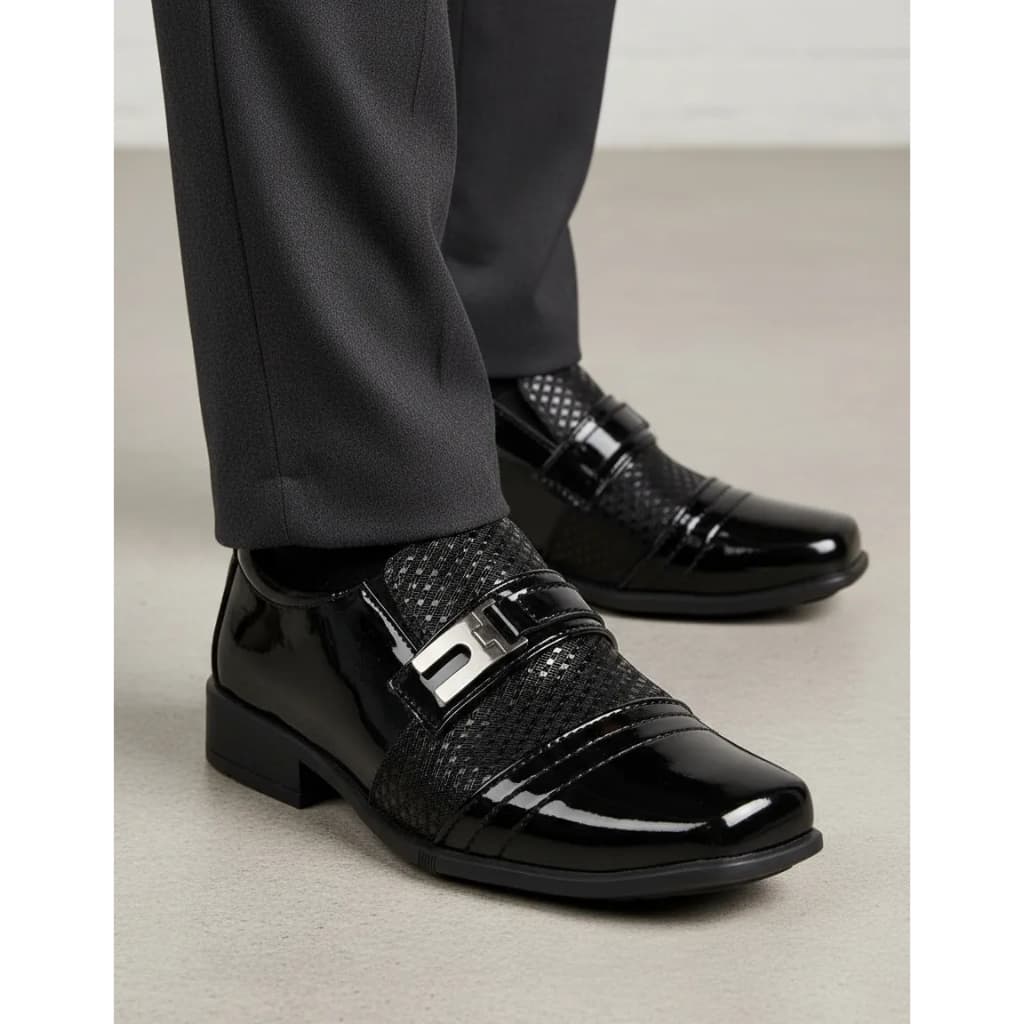 Sapato Social Infantil Menino Pajem Preto Envernizado Macio Elástico Antiderrapante Promoção