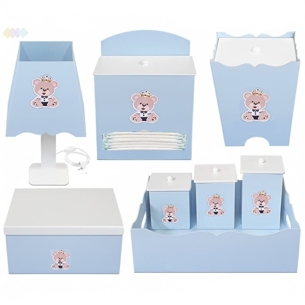 Kit Higiene para Bebe Ursinho Príncipe  Azul - 8 peças Personalizado