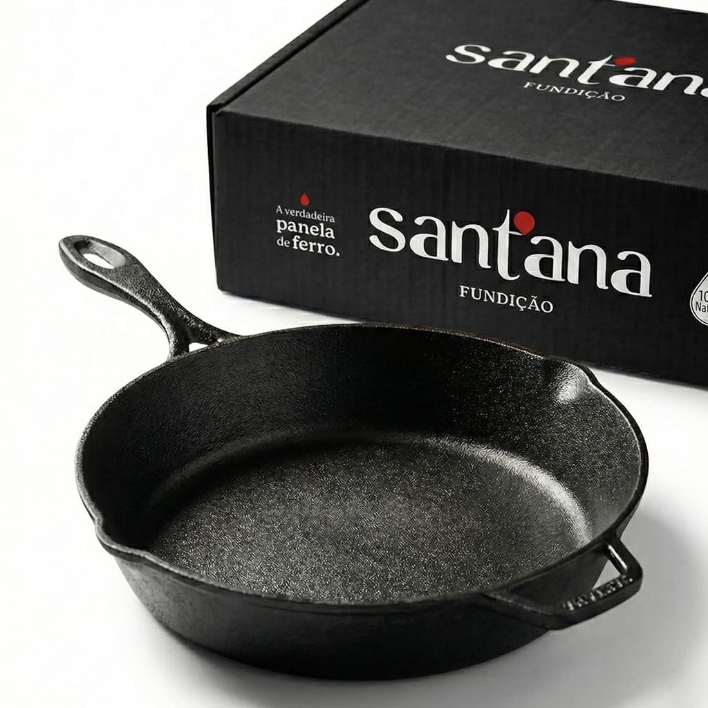 Frigideira de Ferro Fundido Cabo De Ferro 26 Cm Funda Grande Assadeira Indução Profissional Santana
