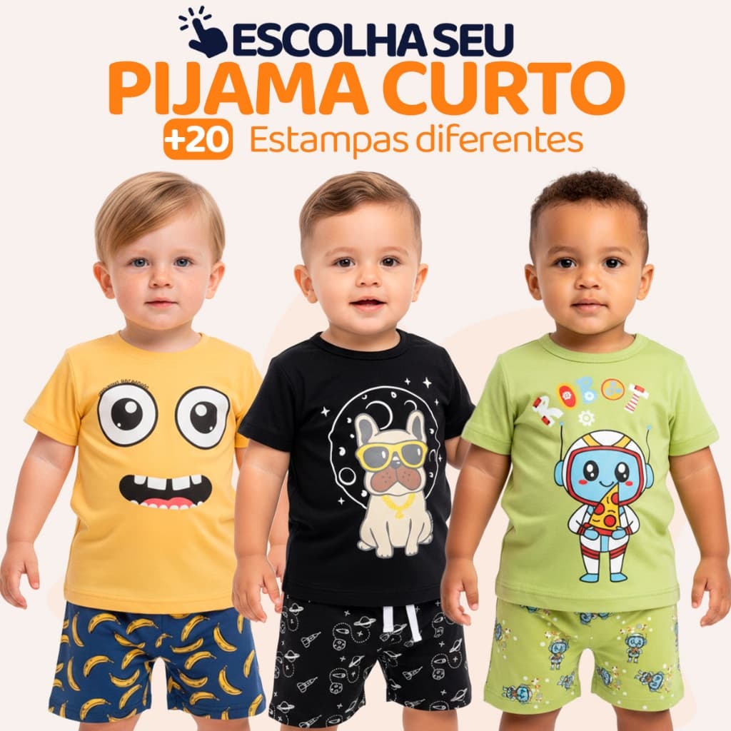 Pijama Curto para Bebê Menino Confortavel com Estampas e Divertidas Pijama Verão Roupa para Bebê Menino do 1 ao 10 l05