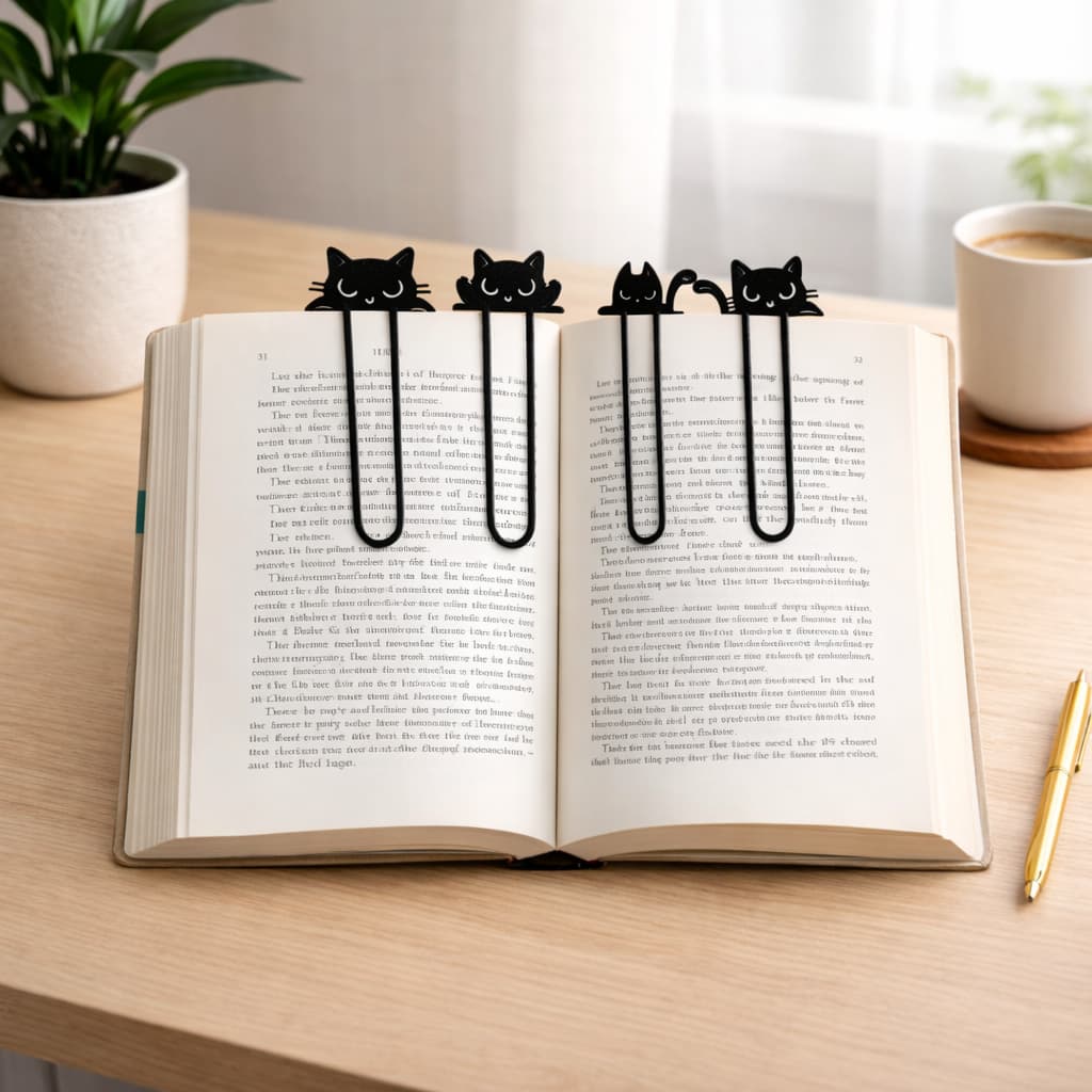 KIT 8 Marcadores de página gatinho, p/ livro, caderno - personalizado para leitura -, presente