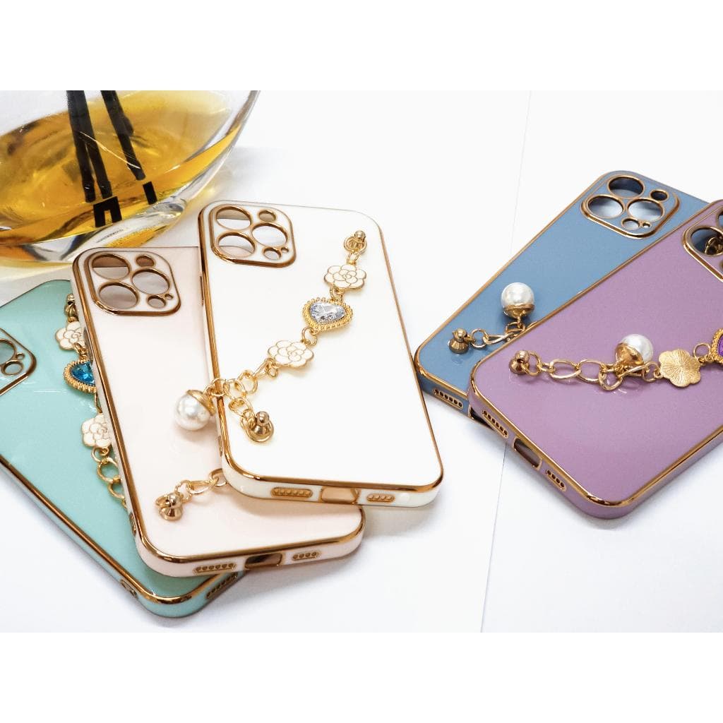 Capa de Samsung A02 A03CORE A12 A13 A21S com Corrente Decorativa Luxo | Coração, Flor 3D e Pérola