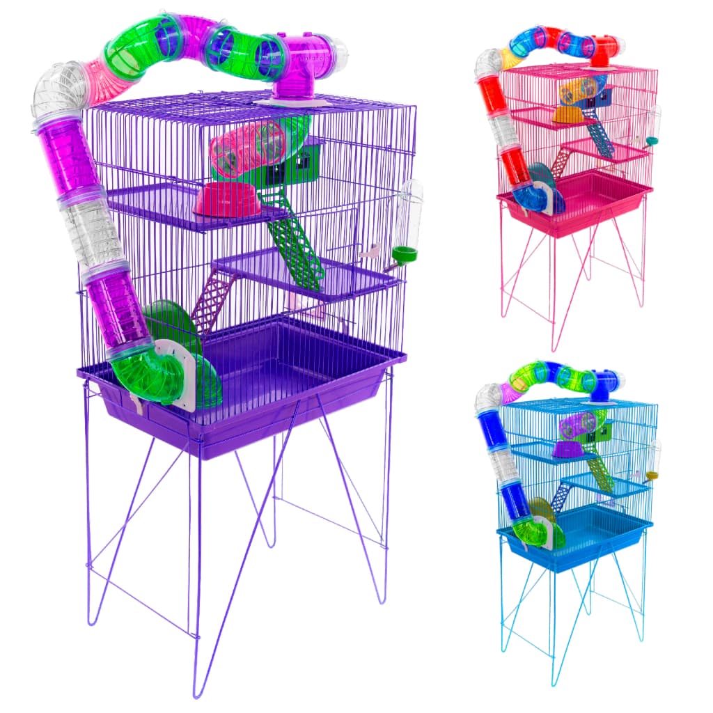 Gaiola Com Casinha E Tubo Para Hamster 3 Andares + Bebedouro Cor Lilas