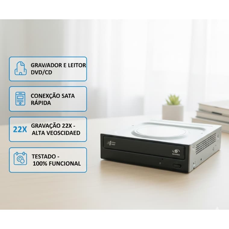 Gravador e Leitor de DVD CD SATA Interno para PC Desktop Preto GH22NS40 alta performance
