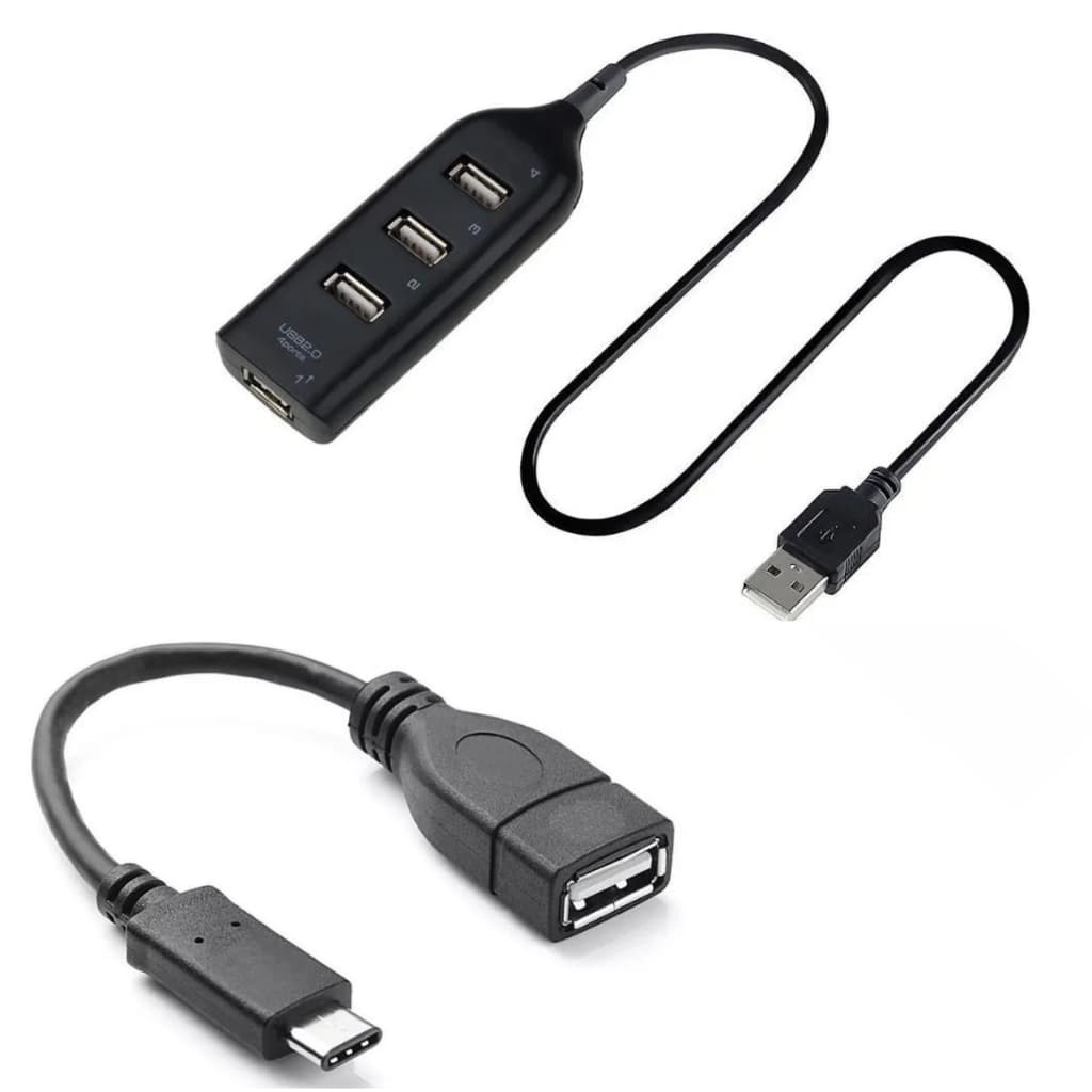 Kit Mobilador Hub USB 4 Portas + Cabo Adaptador OTG Usb Tipo-C Para Celular Tablet Notebook