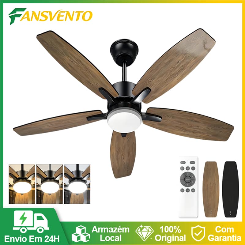 Ventilador De Teto Inverter 5 Pás 42" Silencioso 6 Velocidades LED 3 Cores Controle Remoto Moderno Residencia Ventilador