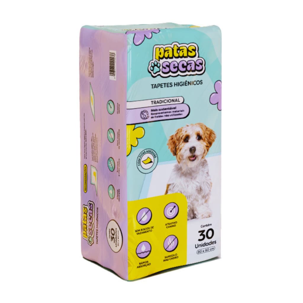 Tapete Higiênico Patas Secas para Cães 80x60cm 30 Unidades Tradicional