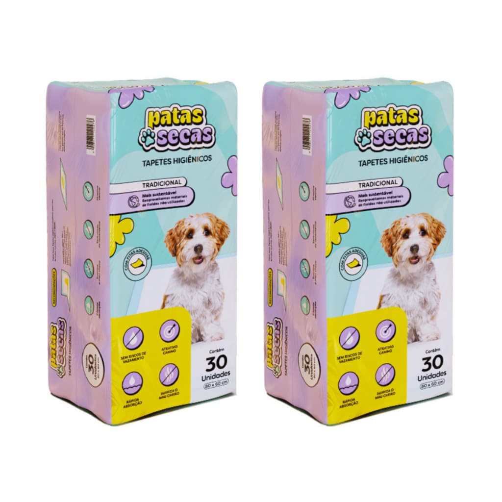 Tapete Higiênico Patas Secas para Cães 80x60cm 60 Unidades Tradicional