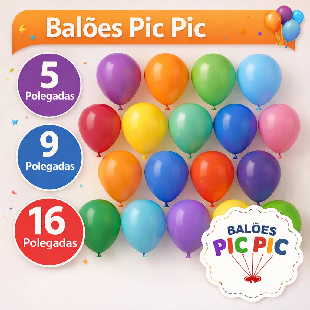 Balão Redondo 5, 9 e 16 Polegadas - Pic Pic – Bexiga Coloridos Premium Decorativos para Festa
