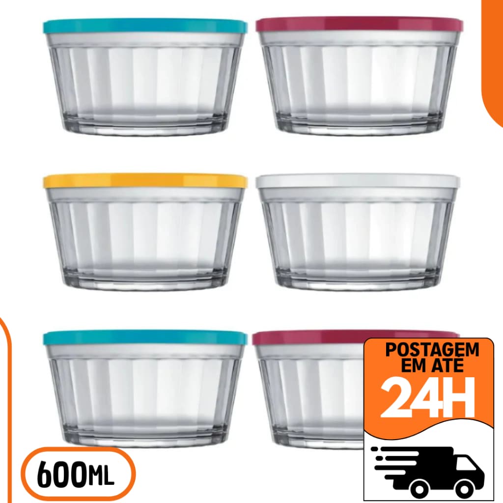 Kit 4 Tigelas de Vidro Nadir 600ml com Tampa – Resistentes, Versáteis e Práticas