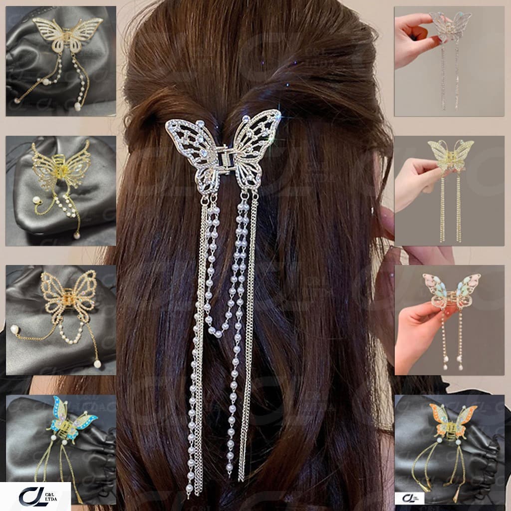 Presilha De Cabelo Feminina Dourada / Prata Com Borla De Borboleta Em Liga / Muitos Estilos