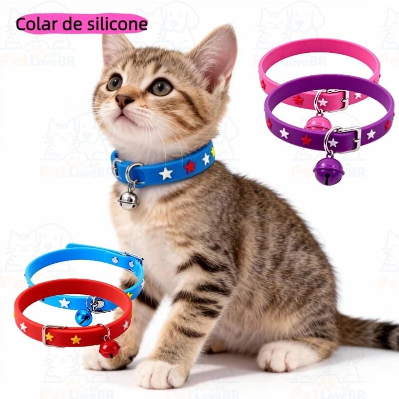Coleira ajustável de silicone com sino, adequada para gatos e cães