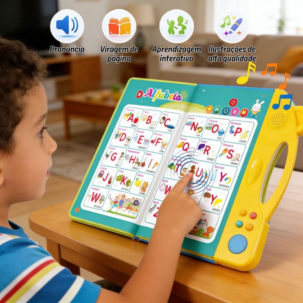 Livro Interativo com Som Infantil Bilíngue Português Inglês Multi Temas Toque Educativo Aprendizagem