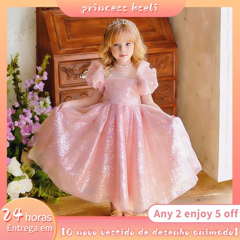 PRINCESSKESLI Vestido infantil de lantejoulas，Adequado para todos os tipos de festas，Elegante e generoso,ano novo dress