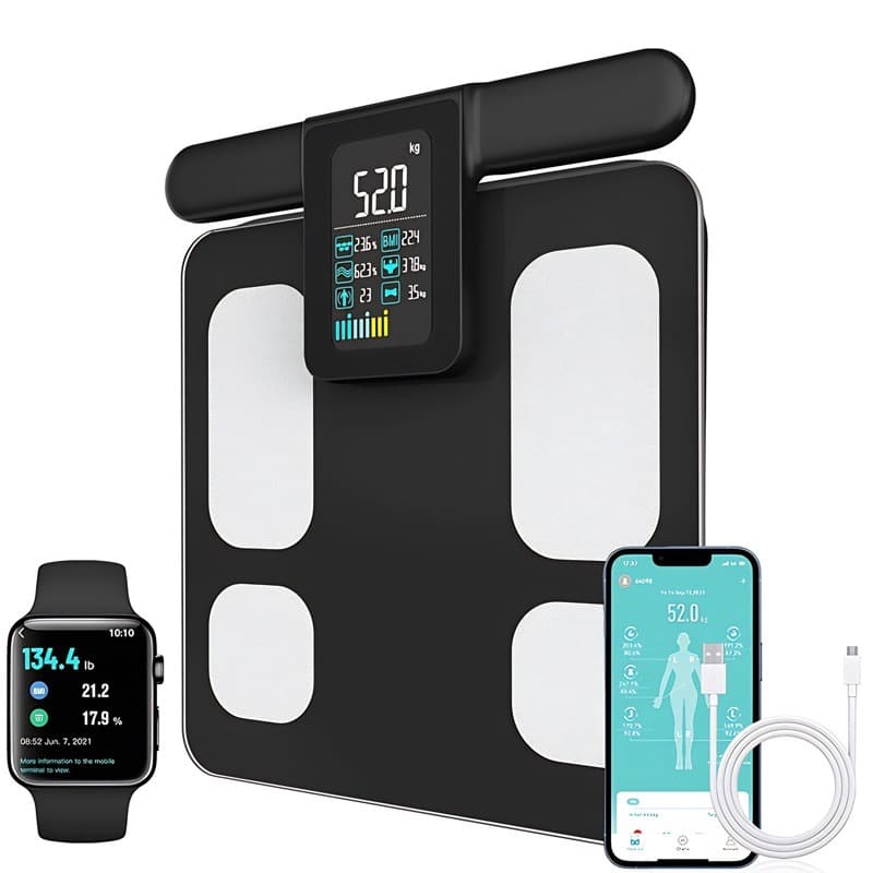Balança Bioimpedância Digital Profissional, 180kg, Bluetooth,Resultado no Celular, Preto