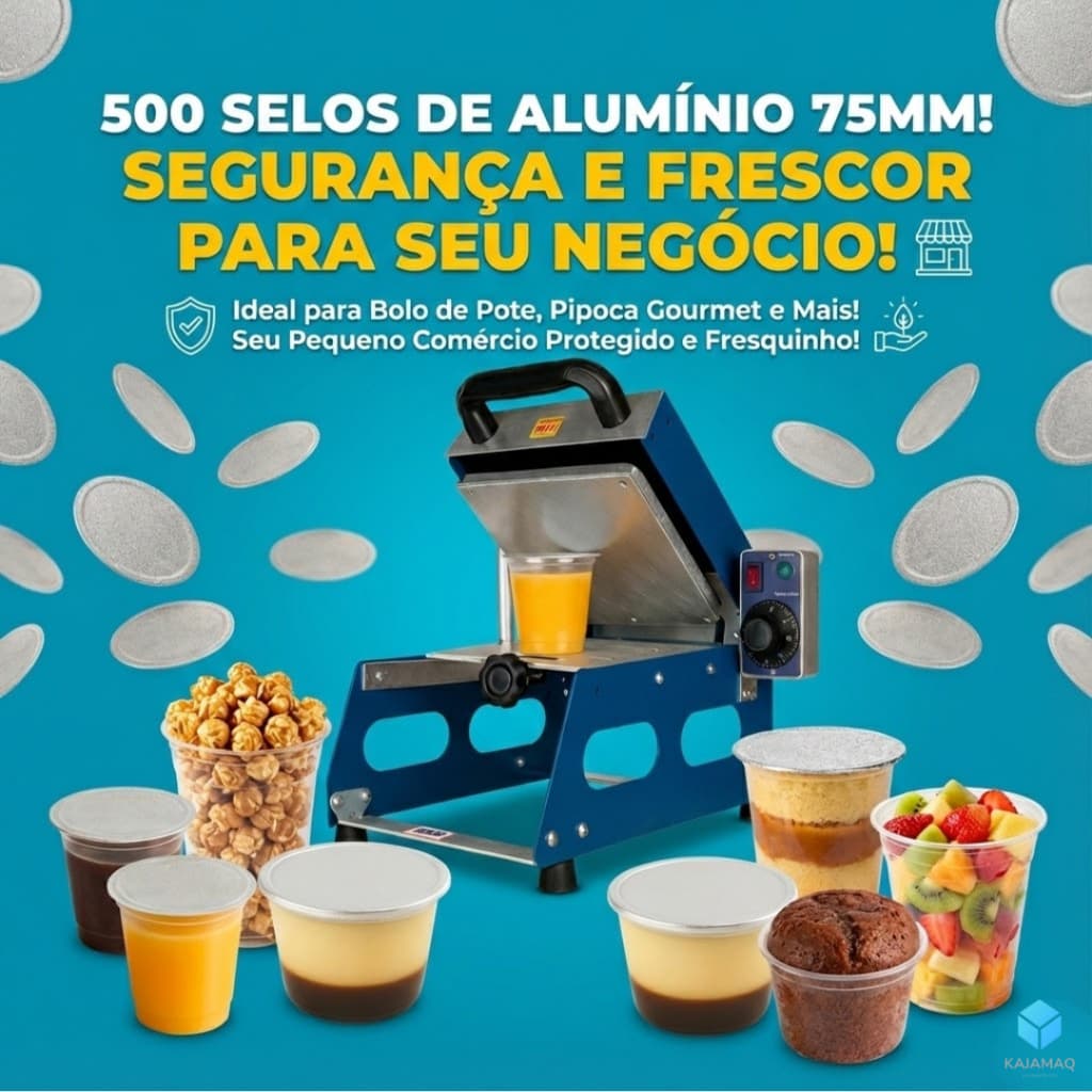 Selos De Alumínios 75mm 500 Unidades  Proteção Para Alimentos Cosméticos Copos Potes PP PEAD Vedação