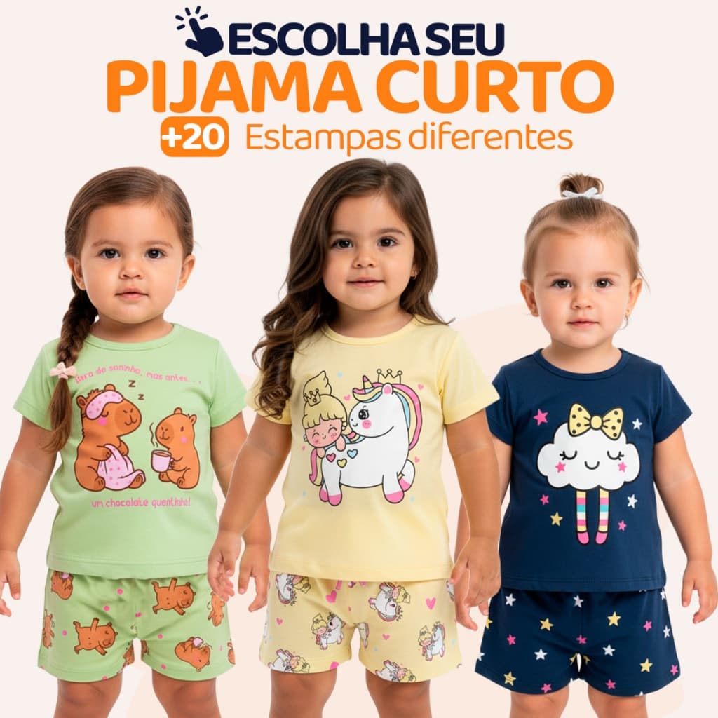 Pijama Infantil Bebê Menina Manga Curta com Estampas Fofas e Conforto Roupa para dormir Bebê Feminino Verão Calor L06
