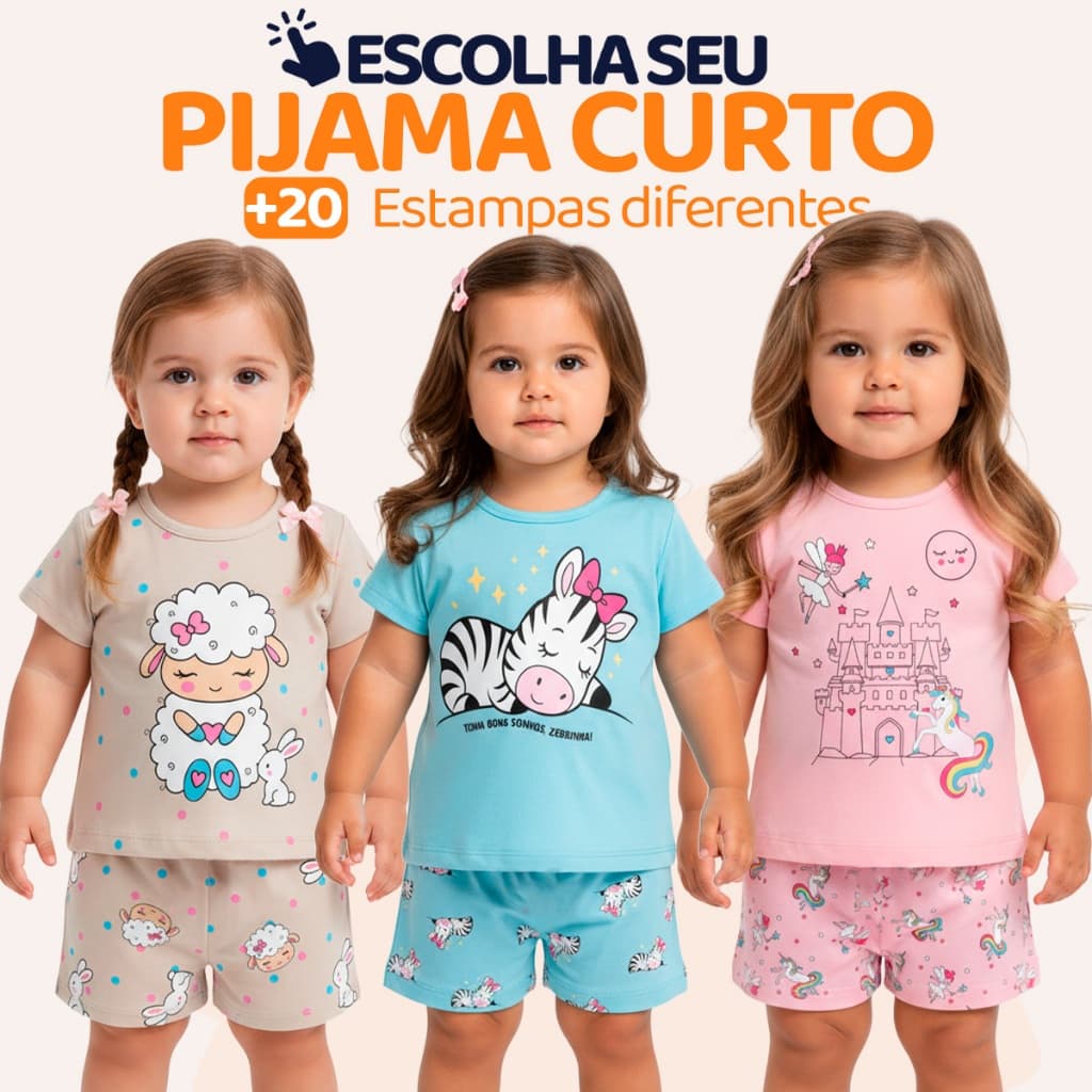 Pijama Infantil Bebê Menina Manga Curta com Estampas Fofas e Conforto Roupa para dormir Bebê Feminino Verão Calor L06