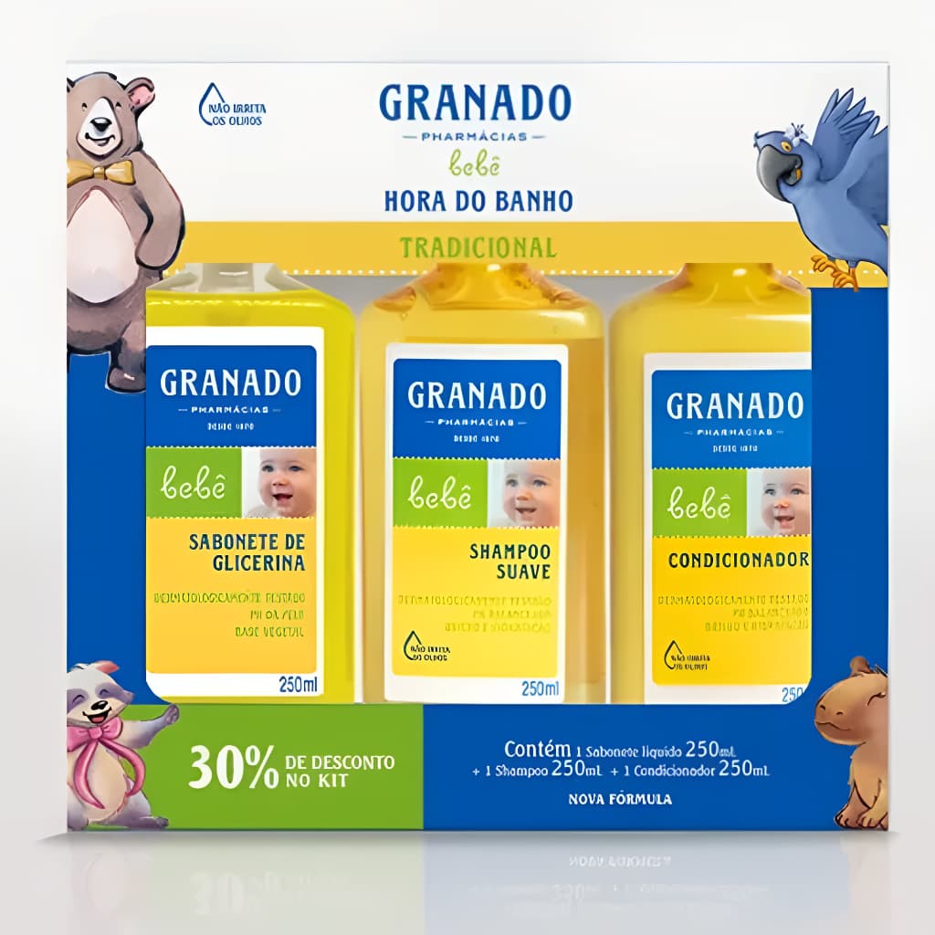 Kit Granado Bebê Shampoo, Condicionador e Sabonete Líquido - Hora do Banho Tradicional - 250ml Cada