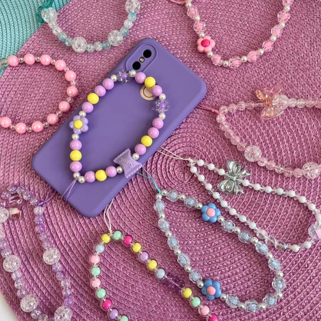 Cordão Strap para Celular com Miçangas Coloridas /Salva Celular / Pulseira / Flor / Laço.