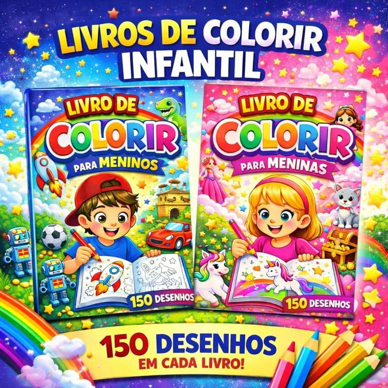 Livro Infantil 150 Desenhos para Colorir Grande Educativo para Crianças Atividades