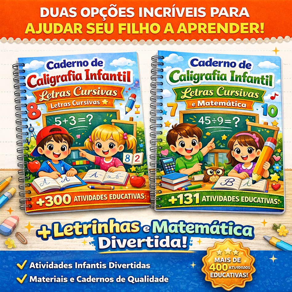 Caderno De Caligrafia Infantil Livro de Atividades Letras Cursivas Matemática 300 ou 131 Atividades