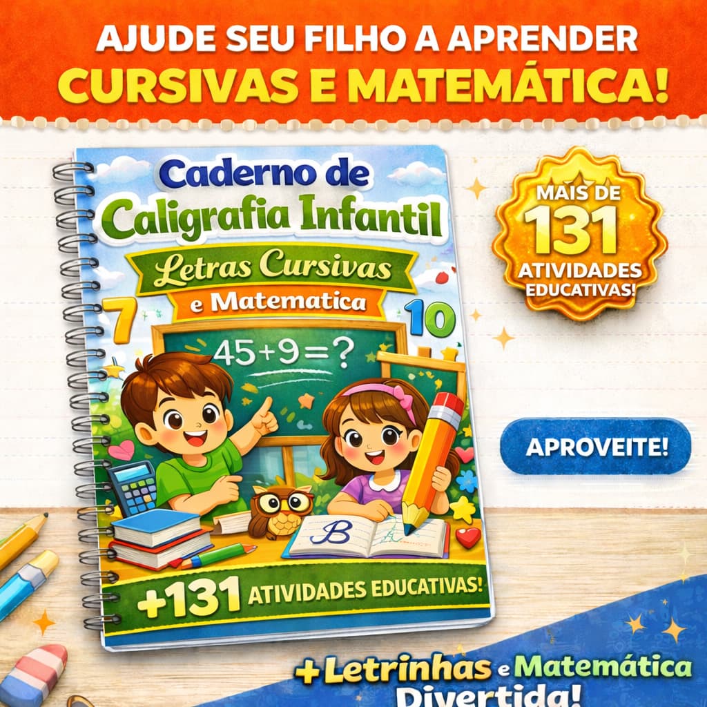 Caderno De Caligrafia Infantil Letras Cursivas com 131 Atividades Desenhos e Matemática