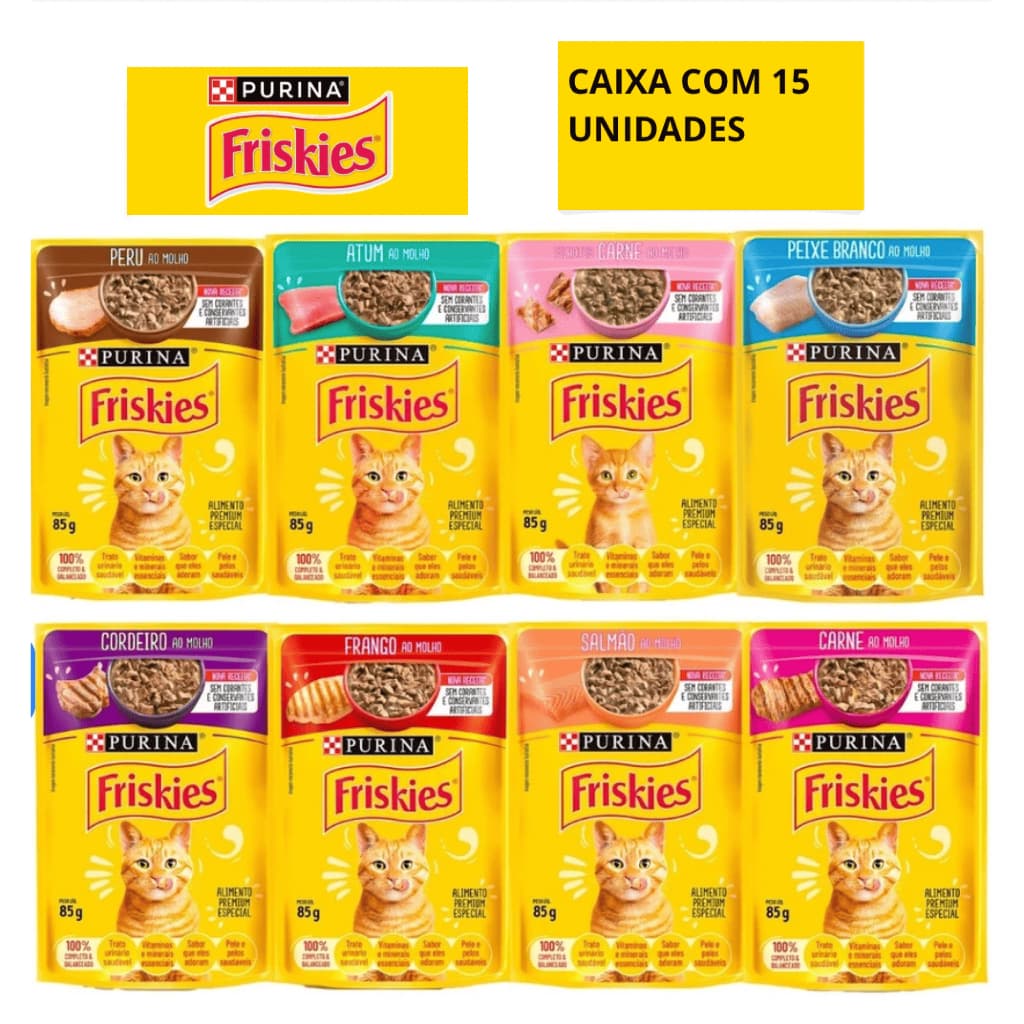 Sachê Friskies para Gatos – Kit com 15 Unidades – envio imediato