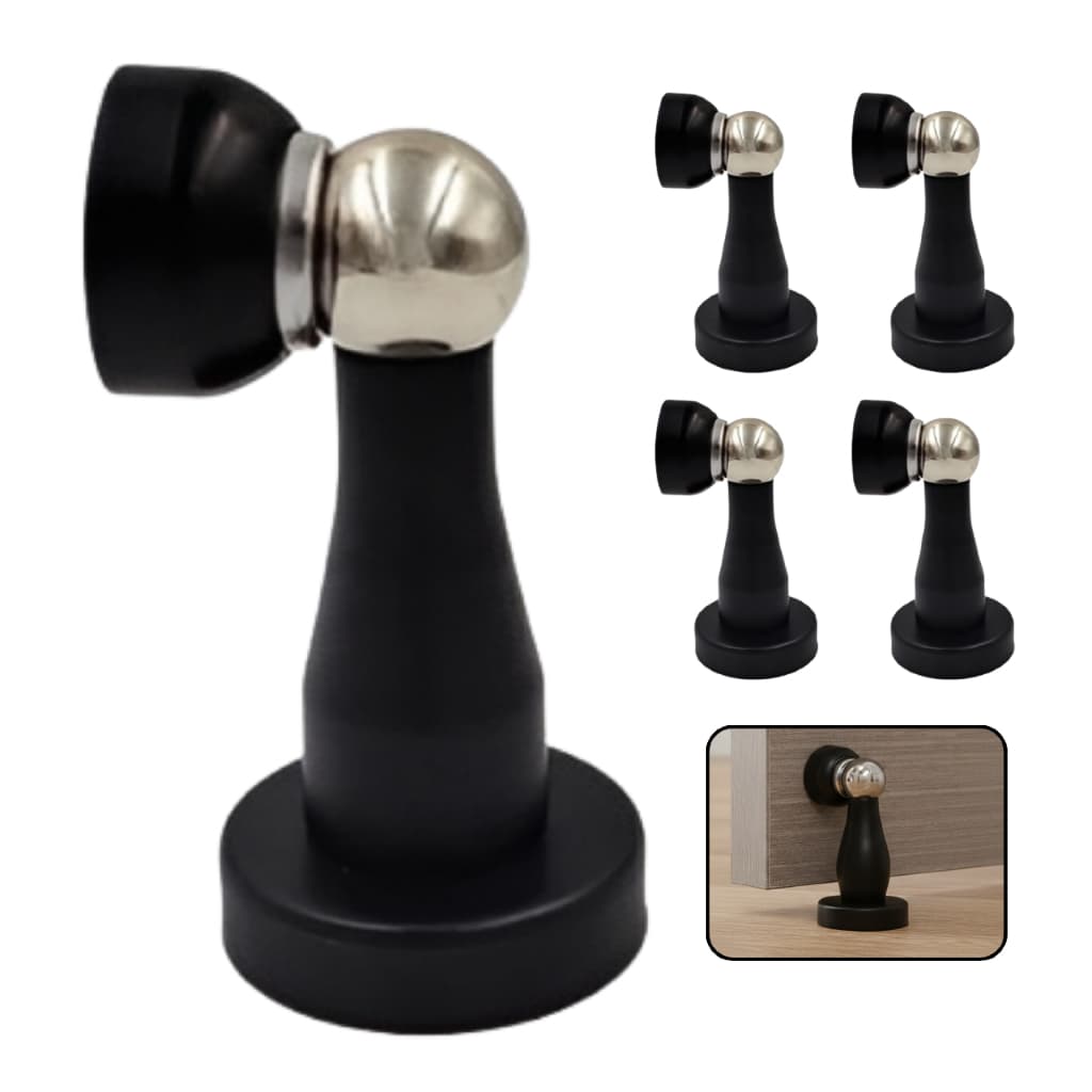 Prendedor de Porta Magnético Trava Batedor Fixador Porta Imã Sem Furos Adesivo Inox Preto Kit 1 a 5