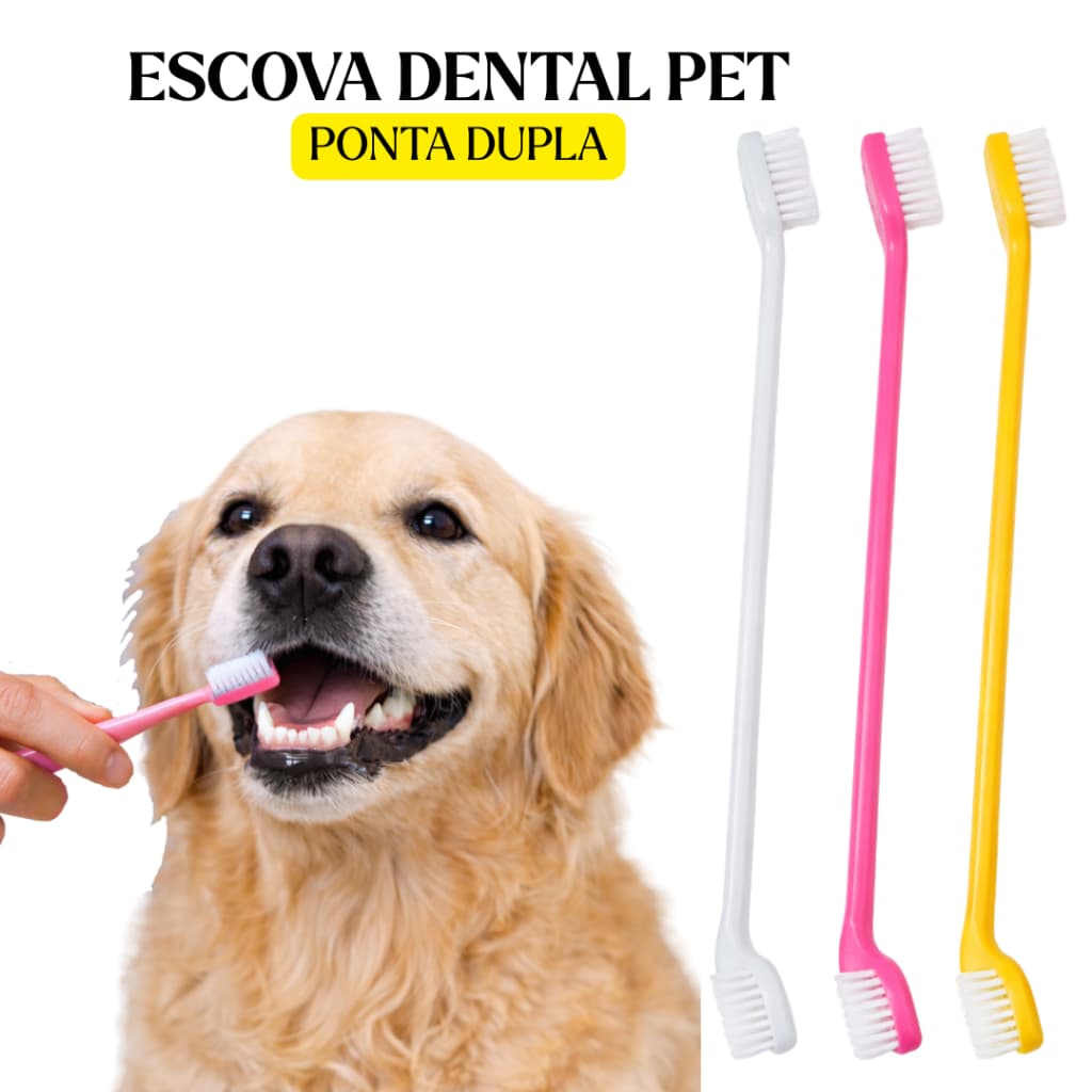 Escova de Dentes Pet Dupla Face com Cabo Longo para Higiene Animal