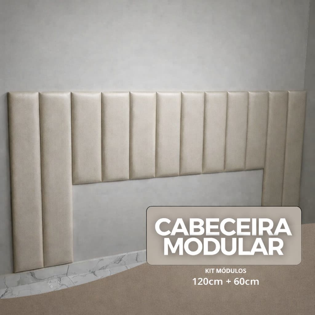 Cabeceira Modular Estofada 120x20cm e 60x20cm Em Mdf Tecido Suede Premium