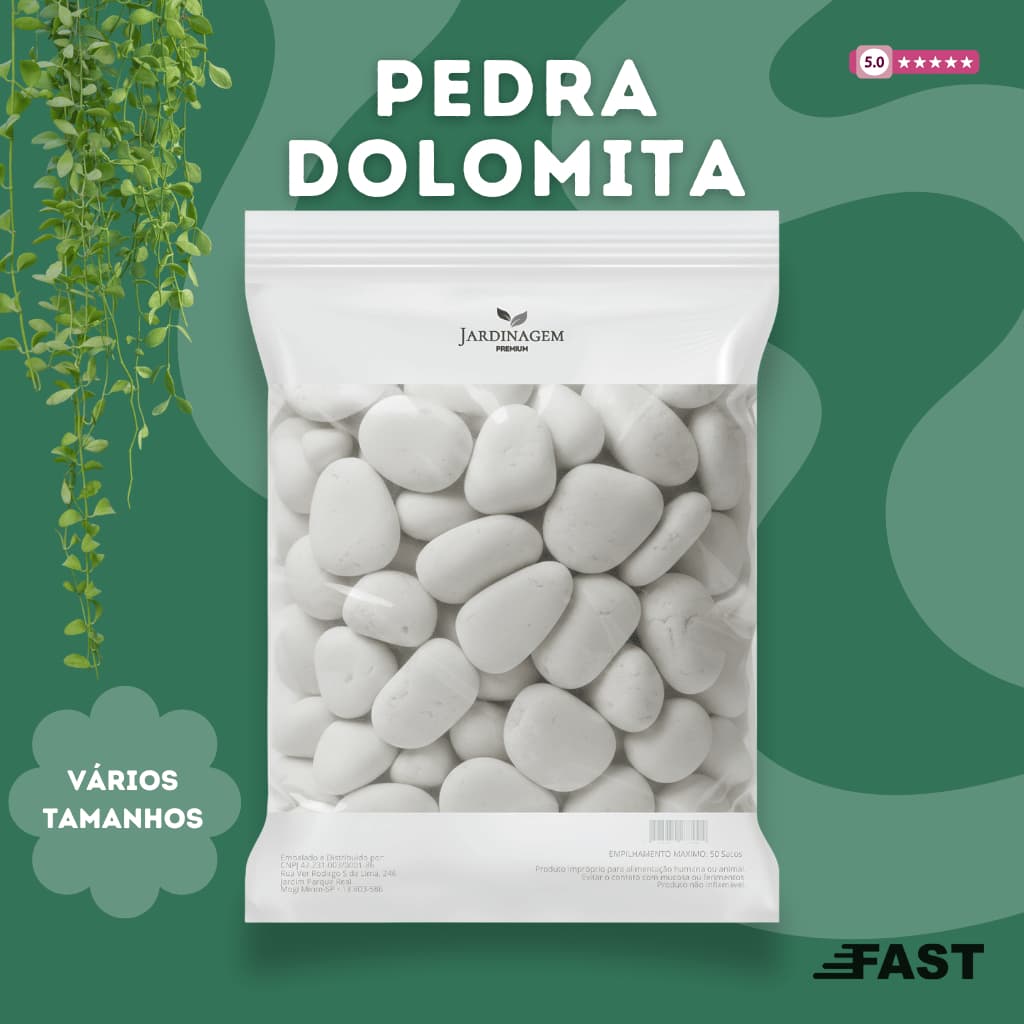 Pedra Seixo Dolomita Branca 5Kg para Jardim, Vasos, Caminhos, Paisagismo, Decoração e Área Externa