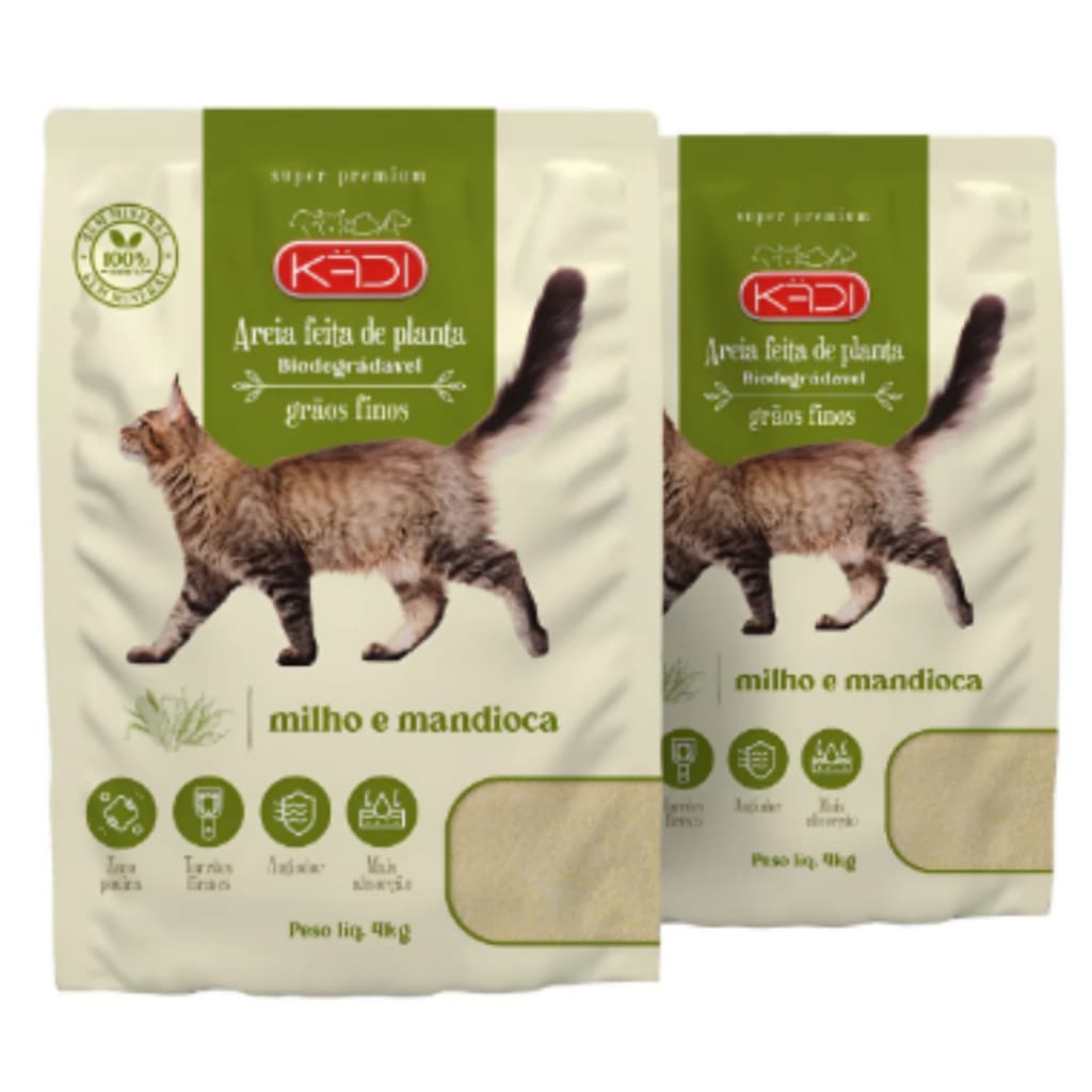 Kit 2 unidades Areia Higiênica Gatos Grãos Finos Kadi 4kg cada