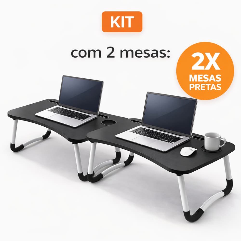 Kit 2 ou 1 Mesa Dobrável Portátil Para Notebook Multiuso 60x40 Preta