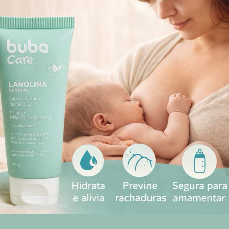 Lanolina Vegetal para Seios – Hidrata, Alivia e Previne Rachaduras | Segura para Amamentar | Buba Care 30g