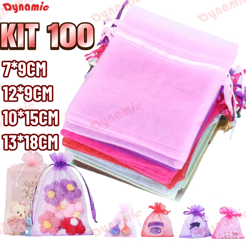 Kit 100/50/25/10 Un Saco Saquinho Organza Tule Saquinho 7x9 9x12 10x15 13×18 Festa Casamento (Escolha A Cor)