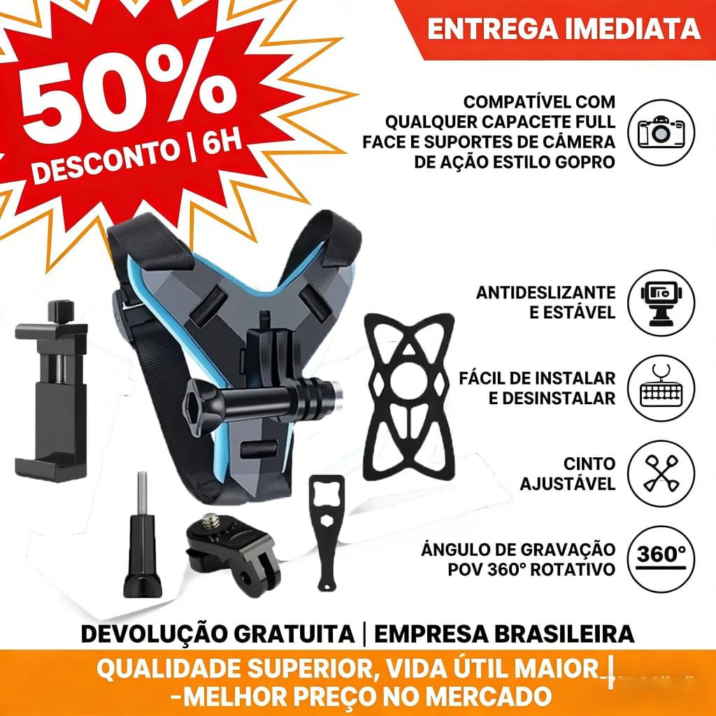 Suporte Go Pro Queixo Cinta Capacete Universal Gopro Sjcam