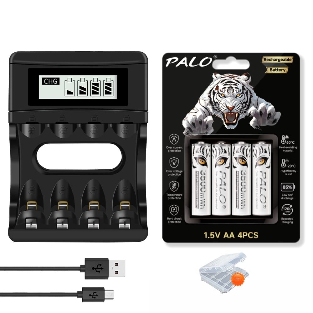 Kit Carregador De Pilhas Recarregável Tela De LED AA 1.5V De 4 Bateria Recarregável 1200 vezes