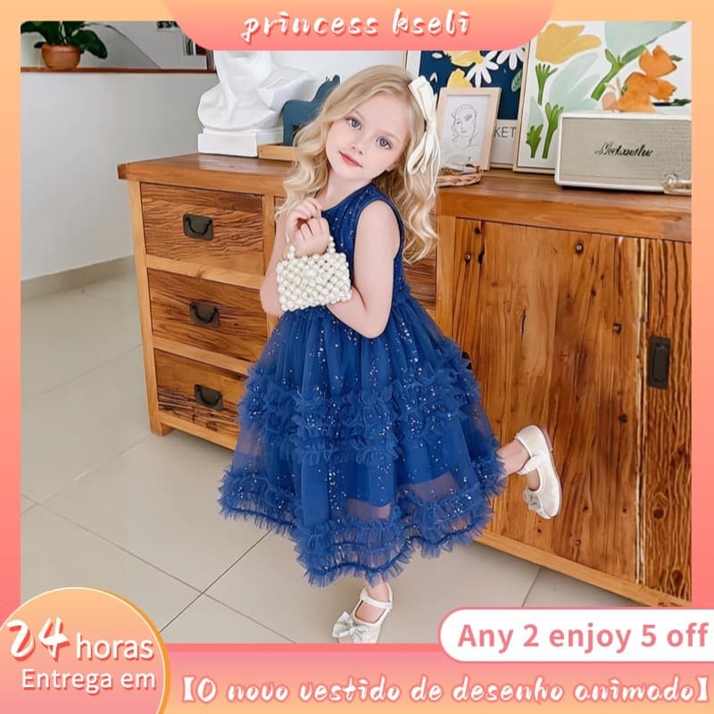[PRINCESSKESLI] 1-10 Verão Nova Doce Menina Festa De Aniversário Elegante Vestido De Princesa Bordado Fio Leve