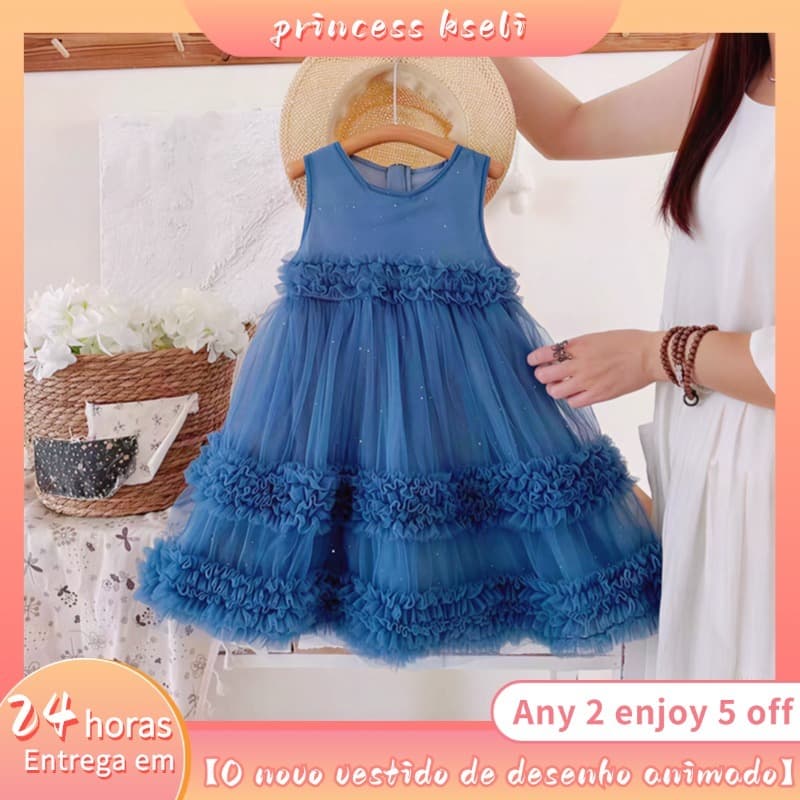 [PRINCESSKESLI] Vestido de menina de design sofisticado, perfeito para festas e uso diário，enfeites de renda