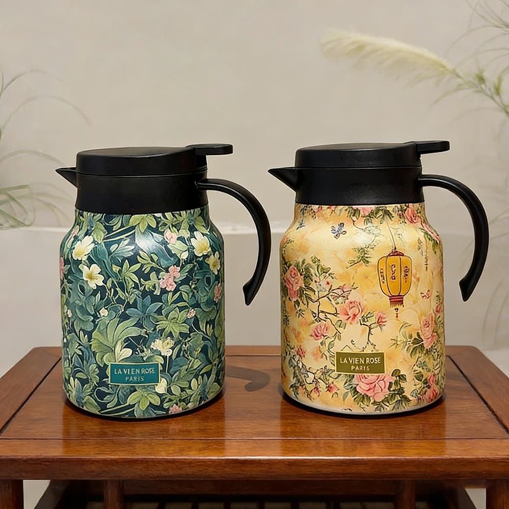 Bule Estufado 316 Térmico De Aço Inoxidável, design floral elegante, com filtro