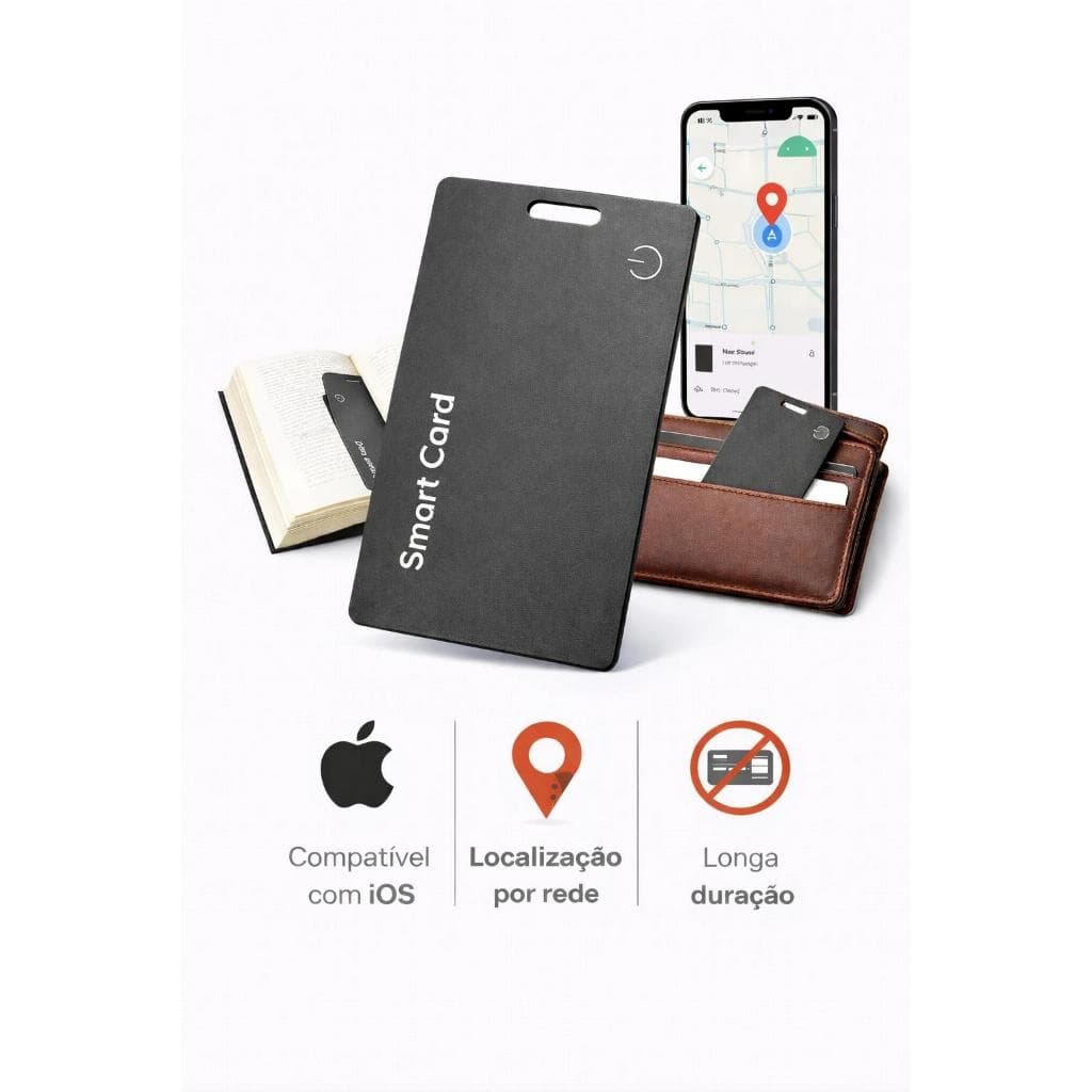 Cartão Carteira Slim Localizador para Iphone Apple Ultrafino com GPS Bateria 2 anos Recarregável e sem Mensalidade