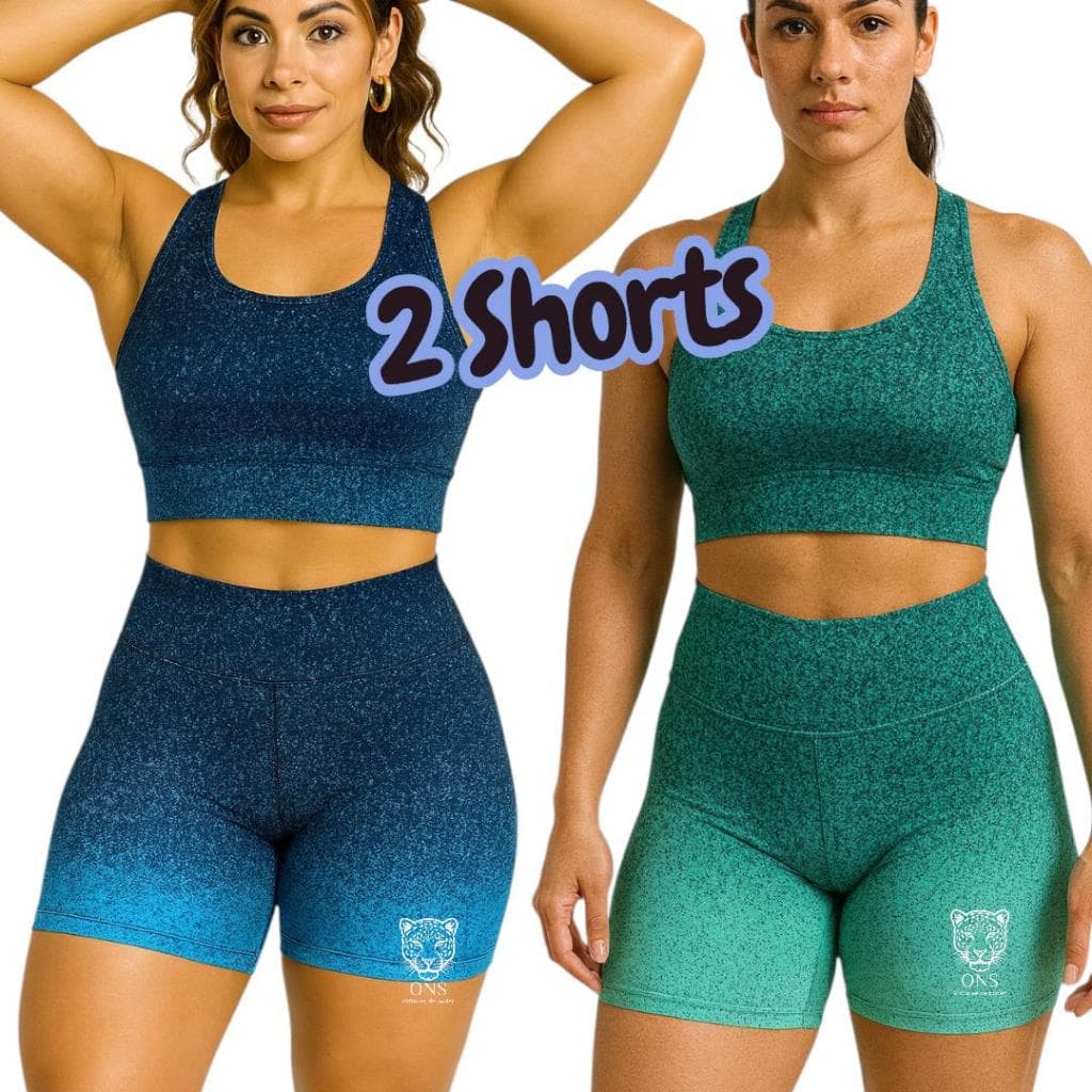 Kit 2 Shorts Degradê Feminino Modelador Meia Coxa Zero Transparência Roupa Academia Shortinhos Ioga