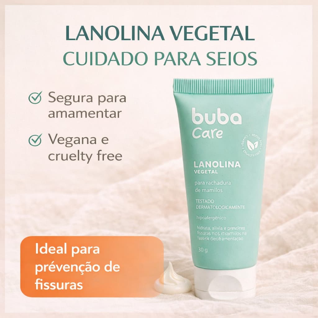 Lanolina Vegetal para Seios 30g – Alivia e Previne Rachaduras | Segura para Amamentar | Buba Care