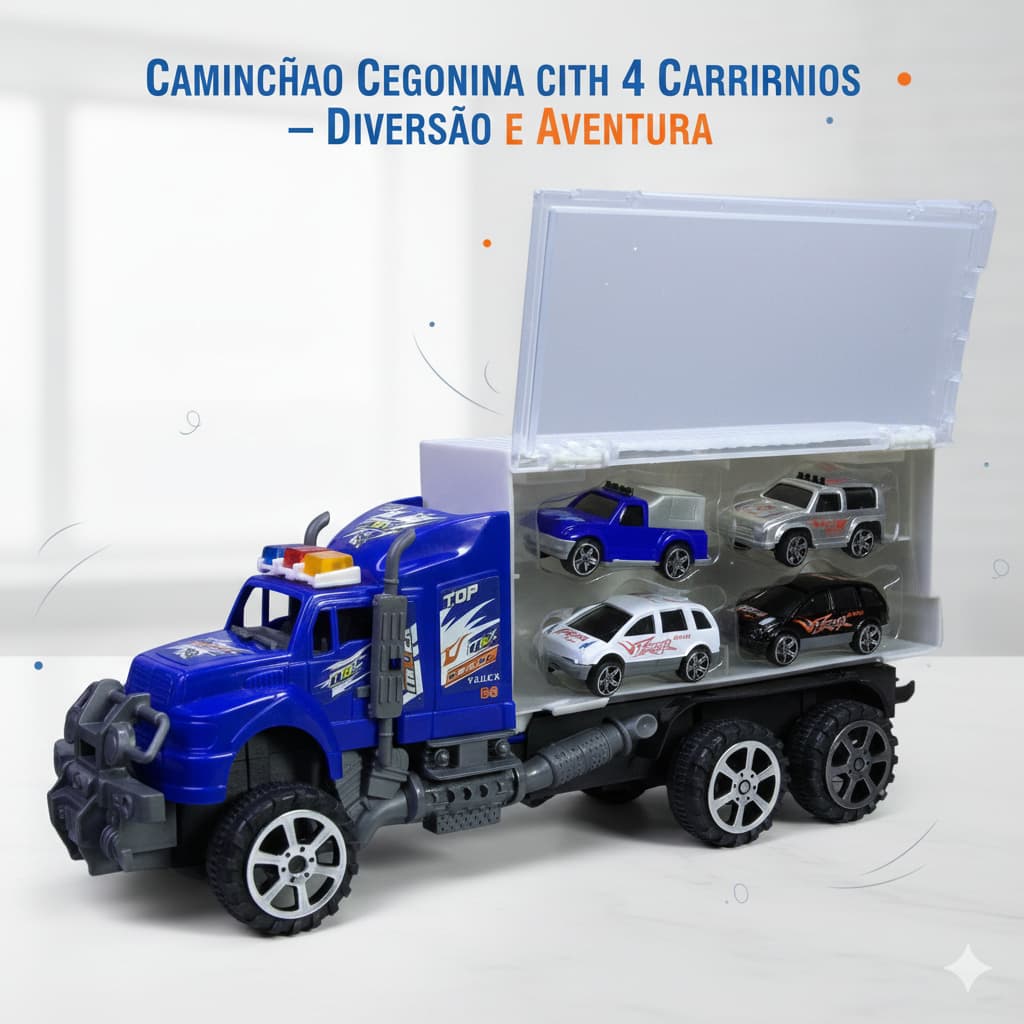 Caminhão Cegonha Brinquedo Com 4 Carrinhos Rodas Fricção Criança Brincar Presente
