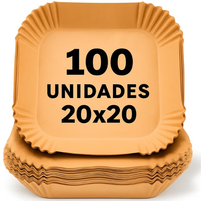 Kit 100 Forma Quadrada De Airfryer Descartável Antiaderente De Papel Cozinha 20x20x4,5cm